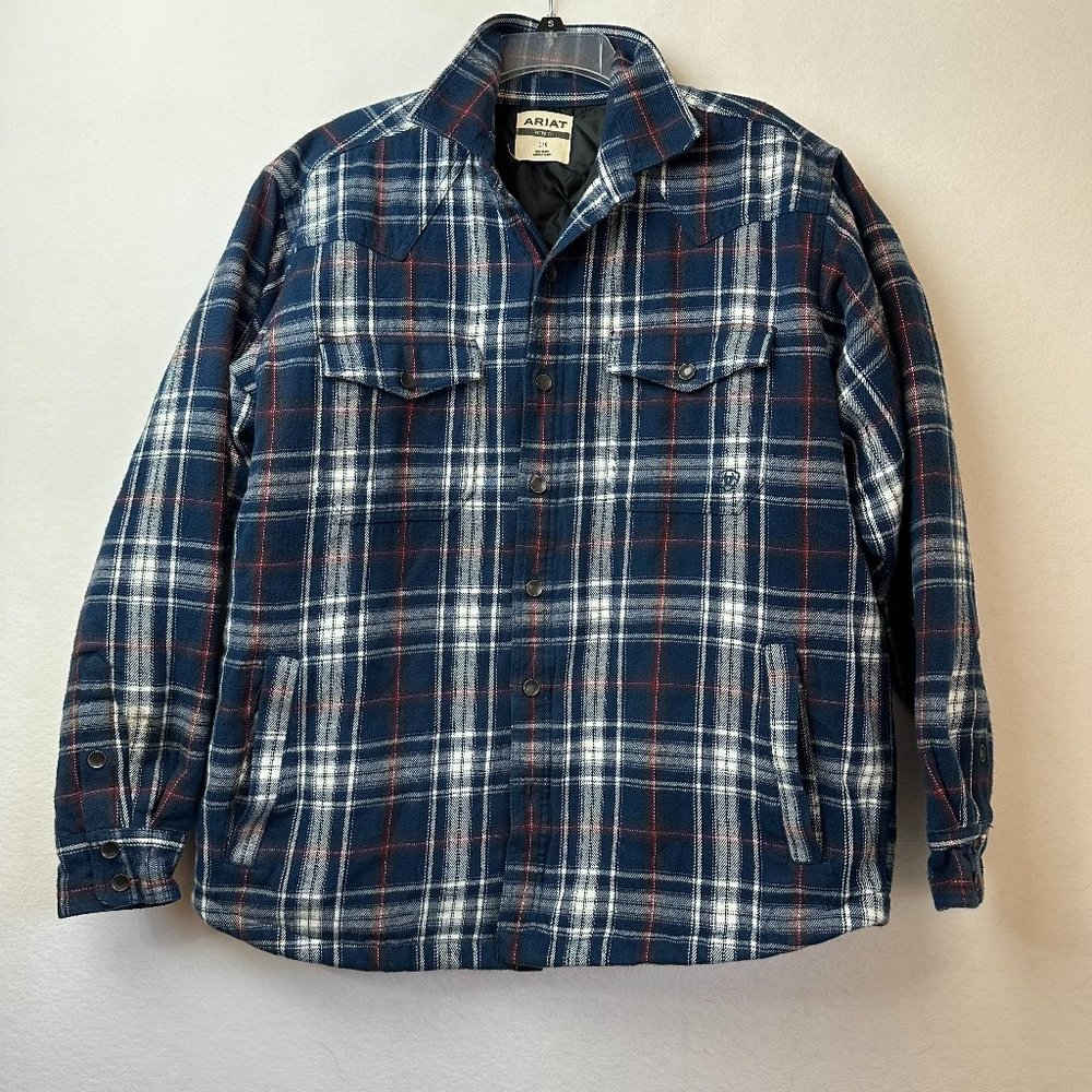Ariat jacket shacket Men L blue red plaid quilted insulated 10037347